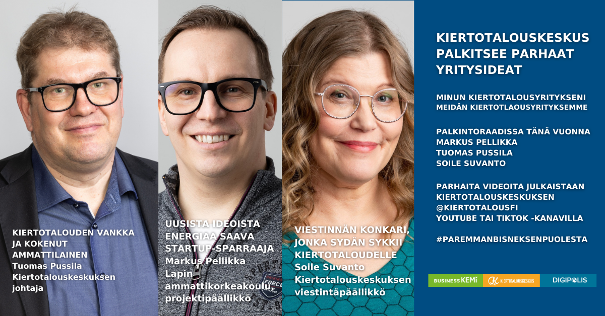 Tuomas Pussila, Markus Pellikka ja Soile Suvanto 2025 kummiluokkien palkintoraadissa. GRAFIIKKA: Soile Suvanto Kemin Digipolis oy