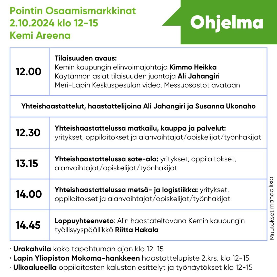 Pointin Osaamismarkkinat 2.10. ohjelma